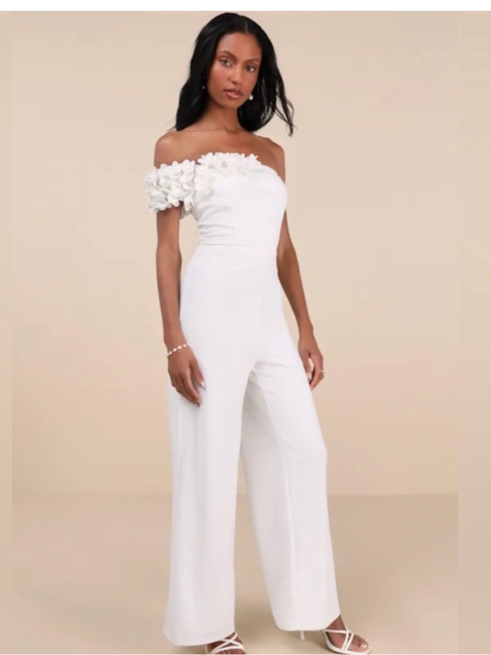 Lulu's White One-Shoulder Floral-Accent Jumpsuit